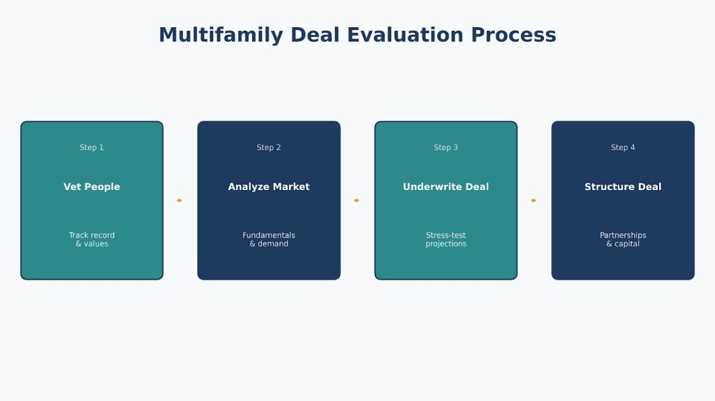 Four-step multifamily deal evaluation flowchart