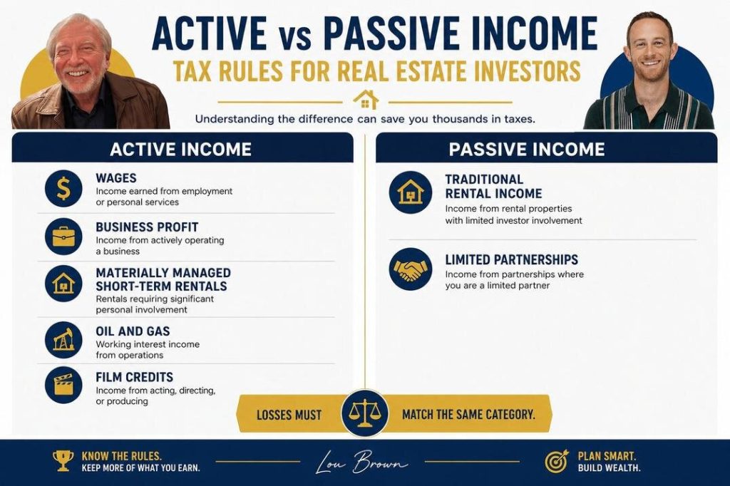 Active vs passive income tax rules comparison chart for real estate investors.